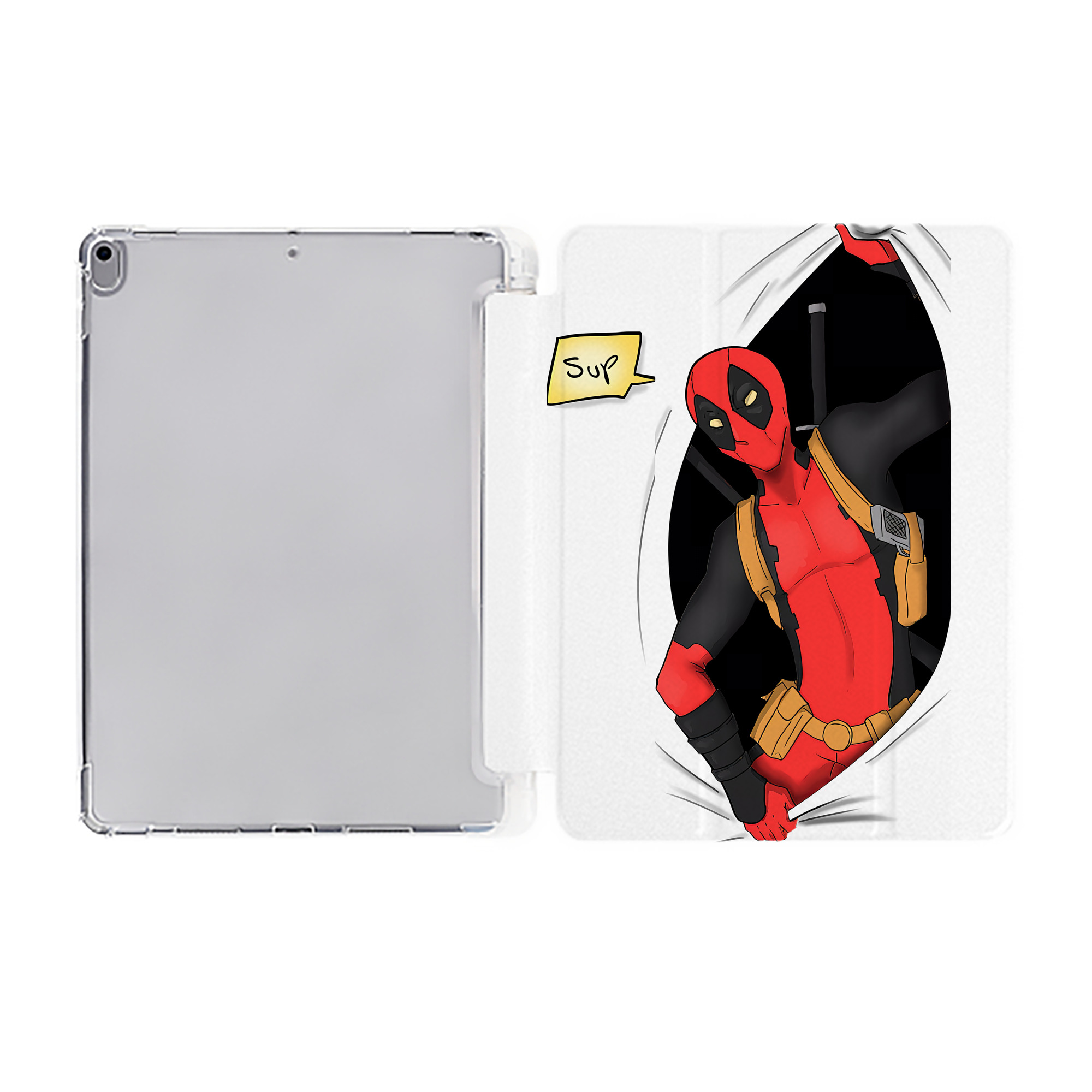 （画像用） Deadpool デッドプール IPad ケース ペン収納付き 三つ折りスタンド PUレザー×シリコン 対応機種9.5/10.5/10.9インチ